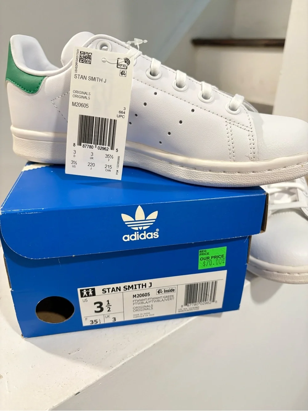 adidas White Sneakers with Green Heel Accent